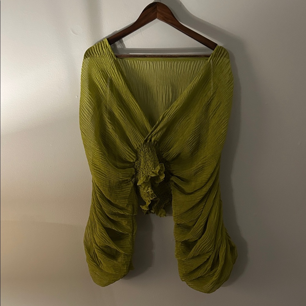 Elegant Olive Green Ruched Shawl